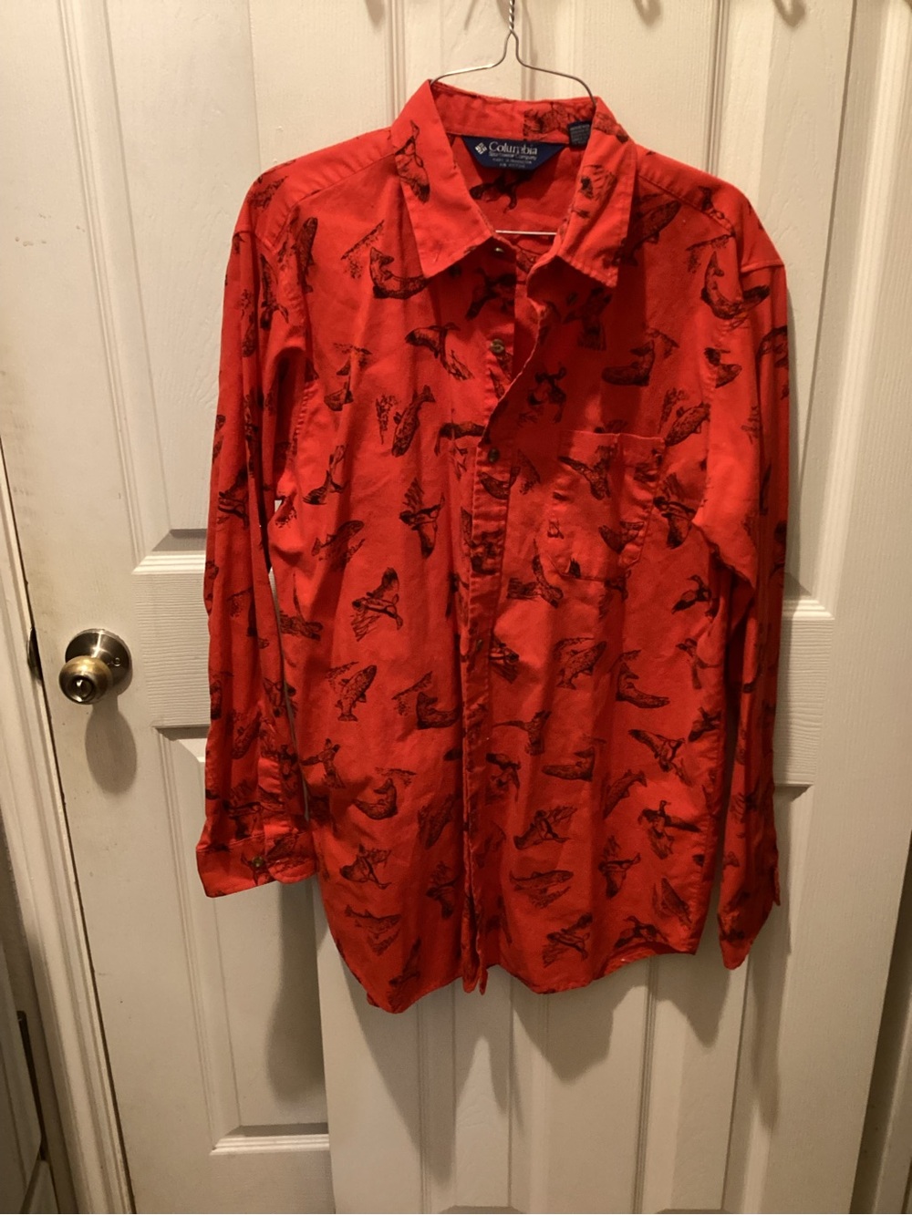 Columbia Red Printed Long-Sleeve Shirt Jacket with Bird Motif